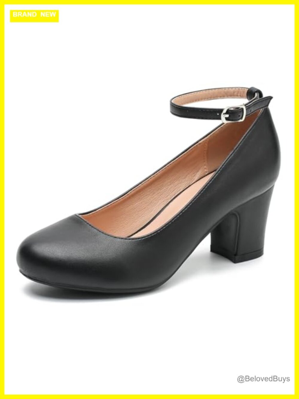 Women's Ankle Strap Block Heels Pumps Closed Toe Mary Jane Dress Wedding Office
